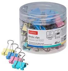 Купить Зажимы для бумаг 19 мм, 40 штук, цветные, Hatber — Фото №1