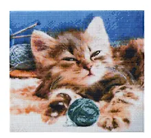 Купить Алмазная мозаика (классическая) с подрамником, с полным заполнением "Сонный котёнок", 30 х 30 см — Фото №1