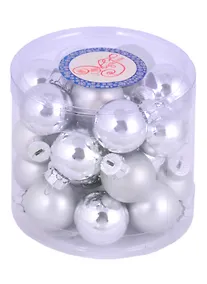 Купить Набор маленьких елочных шариков в тубусе (серебро) (стекло) (2,5 см) (24 шт) — Фото №1