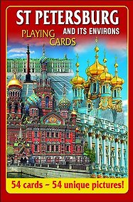 Купить Сувенирные игральные карты, колода 54, Санкт-Петербург Коллаж (красный) — Фото №1