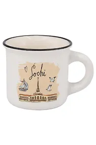 Купить Кружка маленькая белая Морской порт,чайки,парусник (фарфор) (75мл) (Сочи) (065-9-M-135-D1-W) — Фото №1