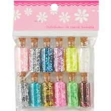 Купить Набор глиттер в стеклянных бутылках с пробками на европодвесе с хедером, 12 шт, ГЛ — Фото №1