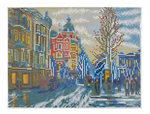 Купить Алмазная мозаика блестящая с подрамником с полным заполнением "Зимняя улица", 30 х 40 см — Фото №1