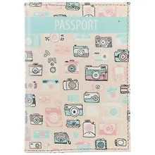 Купить Обложка для паспорта Фотоаппараты на розовом фоне (кожа) (ПВХ бокс) (ОК2017-05) — Фото №1