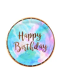 Купить Набор бумажных тарелок Happy birthday космос с золотом (19см) (6шт) — Фото №1