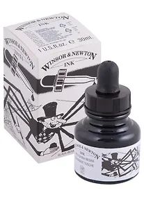 Купить Тушь художественная Winsor&Newton, флакон с пипеткой, 30 мл, черная — Фото №1