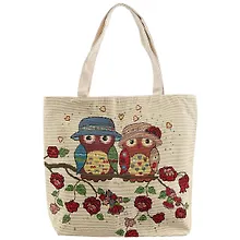 Купить Сумка-шоппер на молнии Две совы на ветке с цветами (40х40) (текстиль) — Фото №1