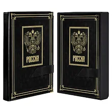 Купить Ежедневник полудат. А5+ 192л 175x245 "Сариф" черный, иск.кожа, тв.переплёт, поролон, тиснение фольгой, блинтовое тиснение, офсет, ляссе, мет.уголки, подар.карт.коробка с ПВХ-крышкой — Фото №1