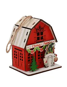 Купить Новогоднее подвесное украшение с подсветкой Домик (8,5х7) (дерево) — Фото №1