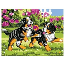 Купить Картина по номерам 15х20 см, "Щенки на прогулке" — Фото №1