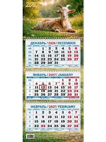 Купить Календарь квартальный 2027г 195*465 "Год Козы. Вид 1" настенный, трёхблочный, спираль — Фото №1