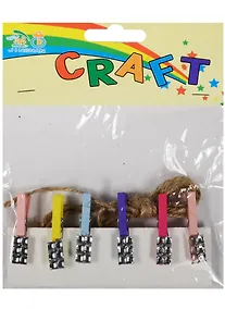 Купить Набор для творчества Прищепки со стразами и веревкой 6шт, микс цветов, мелкий кристалл — Фото №1