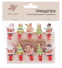 Купить Прищепки декоративные с веревкой Новогодние 10шт (ПР-НГ-3) — Фото №1