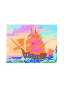 Купить Холст с красками 17х22см по номерам, в коробке (14цв.) Корабли на закате у скал (Арт. ХК-8169) — Фото №1