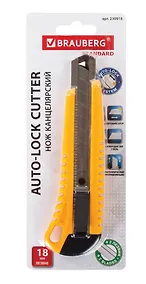 Купить Нож канцелярский 18мм "Standard", 3 лезвия в комплекте, автофиксатор, корпус ассорти, BRAUBERG — Фото №1
