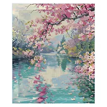 Купить Алмазная мозаика "Сакура у реки" 40*50 см — Фото №1