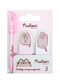 Купить Набор канцелярский "Pusheen" ручка шариковая синяя, блоки для записей самоклеящиеся 2шт, подвес, инд.уп. — Фото №1
