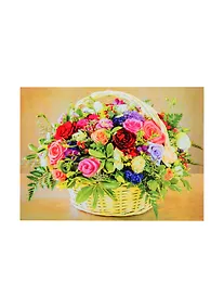 Купить Алмазная мозаика ТМ Рыжий кот, Цветы в плетенной корзине, квадратная 22x32 (класс.)с подр.,полн.зап. (25 цв.) F3-011 — Фото №1