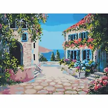 Купить Картина по номерам на холсте Три Совы "Солнечный город", 30*40 см, с акриловыми красками и кистями — Фото №1