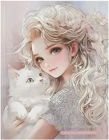 Купить Дневник шк. "Блондинка с котенком" тв.переплет, полноцв.печать, тиснение голограф.фольгой, глянц.ламинация, универс.шпаргалка — Фото №1