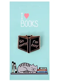 Купить Значок I love books Котик с книгой Go Away Im Busy (металл) — Фото №1