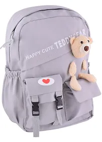 Купить Рюкзак "Happy Cute" серый, с игрушкой — Фото №1