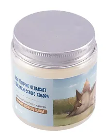 Купить Свеча ароматическая в стеклянной баночке СПб серия Пушистый Петербург Кот Пончик отдыхает у Исаакиевского собора (имбирное печенье) (100мл) — Фото №1