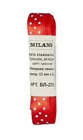 Купить Лента упаковочная атласная Горошек, 12 мм х 5,5 м, красный — Фото №1