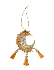 Купить Новогоднее подвесное украшение Золотая луна с кисточками (полирезина) (9х6) — Фото №1