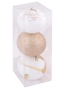 Купить Набор елочных шаров Время чудес белое золото (3 шт) (8 см) (пластик) (7582557) — Фото №1