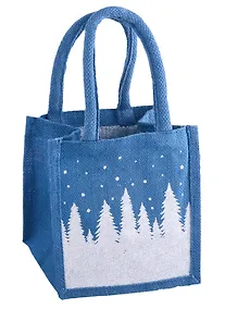 Купить Сумка джутовая XS Серебряный лес синяя,20см.*20см.*15см. — Фото №1