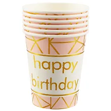 Купить Набор бумажных стаканов Happy birthday на розовом фоне (6 шт) (12-01582-G1) — Фото №1