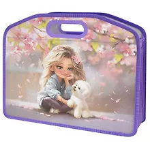 Купить Папка для тетрадей А4 "Блондинка с собачкой" полипропилен, 37*30*11 см, молния, дно с расширением — Фото №1