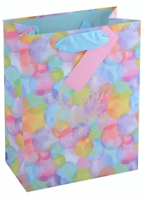 Купить Пакет А5 18*23*10 "Happy birthday!" нейтр., бум., тиснение золот.фольгой, тег — Фото №1