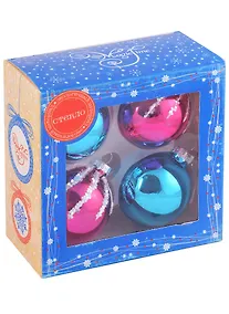 Купить Набор елочных шаров Бирюзово-розовый (4 шт) (стекло) (6 см) (коробка) — Фото №1