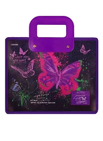 Купить Папка для тетрадей А4 "Jeans Butterfly" 33,5*26, молния, ручки, расширение, пластик+текстиль — Фото №1