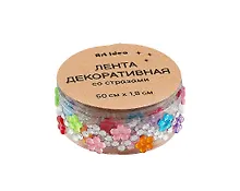 Купить Лента клейкая декоративная со стразами 50смх1,8см с цветочками — Фото №1