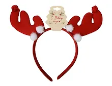 Купить Ободок новогодний Рожки олененка с помпонами (красные) (текстиль) (12-6142-HNY8) — Фото №1