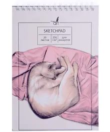 Купить Скетчбук А5 20л "Нежный котик" акварельн., с перф., 200г/м2, мел.картон, софт.тач. — Фото №1