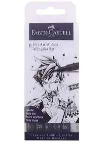 Купить Ручки капиллярные"Pitt Artist Pens Mangaka"(2), ассорти, 6 шт., 0,1/0,3/0,7/2 brus, Faber-Castell — Фото №1