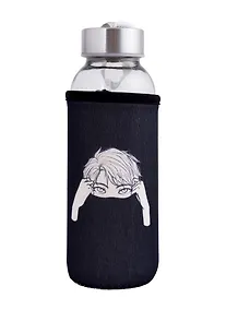 Купить Бутылка в чехле Аниме Синтонимы  Персонаж с воротником (ч/б) (Медина Мирай) (стекло) (300мл) — Фото №1