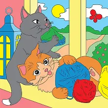 Купить Холст с красками "Котята с клубками", 15 х 15 см — Фото №1