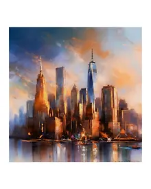 Купить Холст с красками по номерам с золотой поталью "Город на рассвете", 40 х 40 см — Фото №1