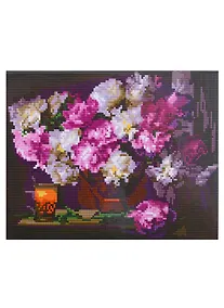 Купить Алмазная мозаика на подрамнике "Пионы и ароматный чай", 30 х 40 см — Фото №1