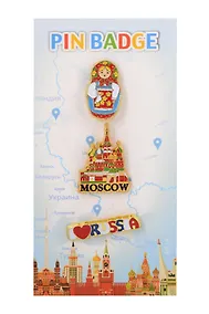 Купить Набор значков эмаль Матрешка,Храм Василия Блаженного,I love Russia (3шт) (Москва) (56-3-34-4) — Фото №1