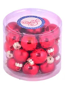 Купить Набор маленьких елочных шариков в тубусе (красные) (стекло) (2,5 см) (24 шт) — Фото №1