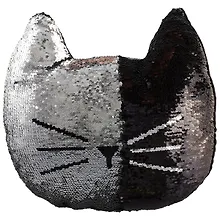 Купить Подушка с пайетками Кот черный с серебром (текстиль) (36см) — Фото №1