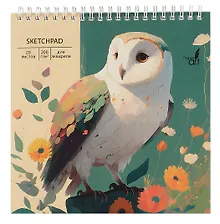 Купить Скетчбук 190*190 20л "Совушка"  акварел. бумага, 200г/м2,тв.обложка, евроспираль — Фото №1