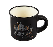 Купить Кружка маленькая черная Дмитриевская башня,олень (фарфор) (75мл) (Нижний Новгород) (065-9-M-76-BL) — Фото №1