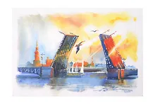 Купить Открытка 10*15 акварель Дворцовый мост день О/001/020 — Фото №1